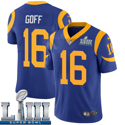 Men Los Angeles Rams #16 Goff blue Nike Vapor Untouchable Limited 2019 Super Bowl LIII NFL Jerseys->los angeles rams->NFL Jersey